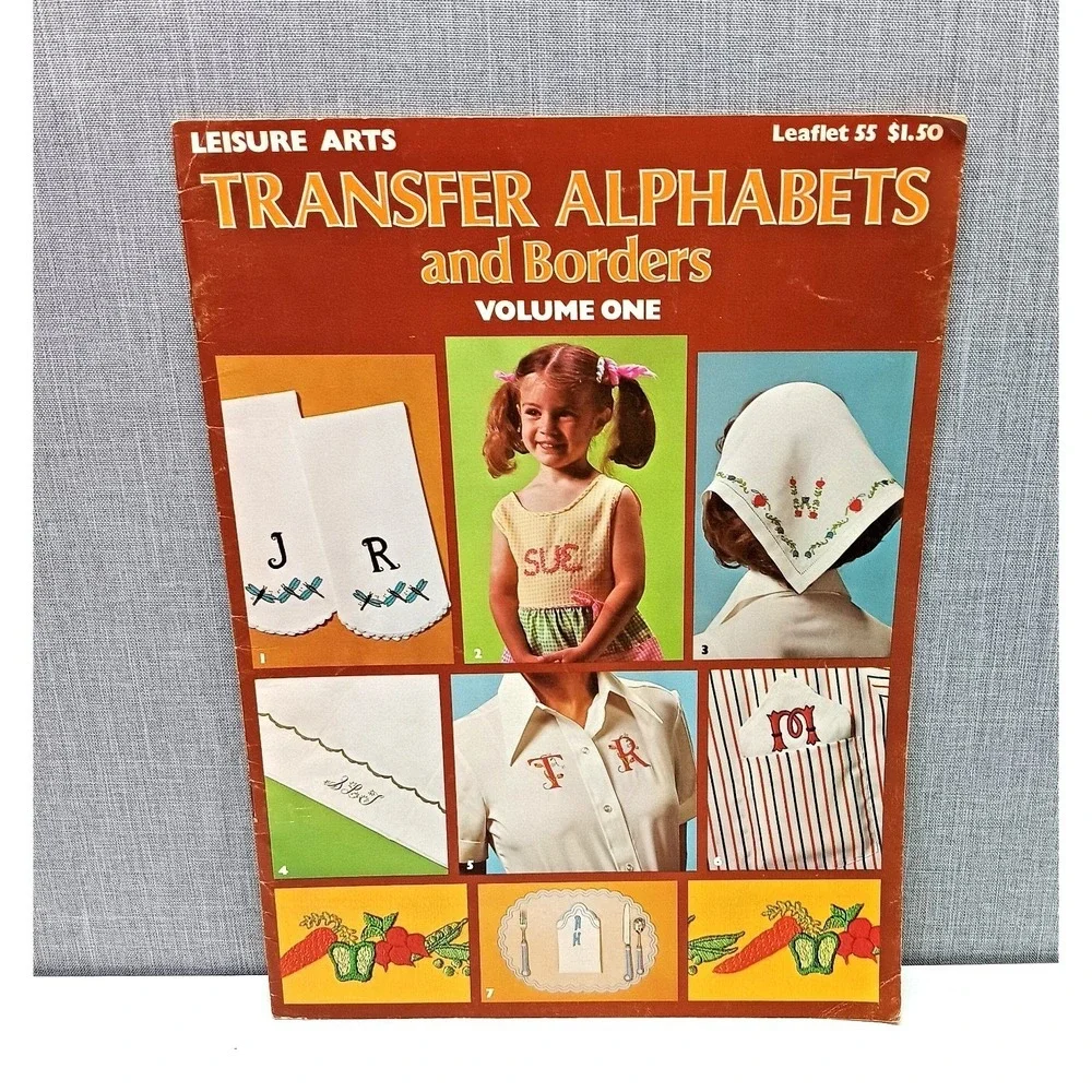 VTG Leisure Arts Transfer Alphabets Borders Vol 1 Monogram Embroidery 1975‎